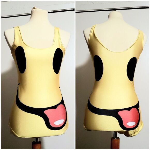 Emoji Print One Piece Swimsuit  Size Large - Picture 1 of 8